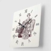 Mooie dame drink thee vierkante klok (Hoek)