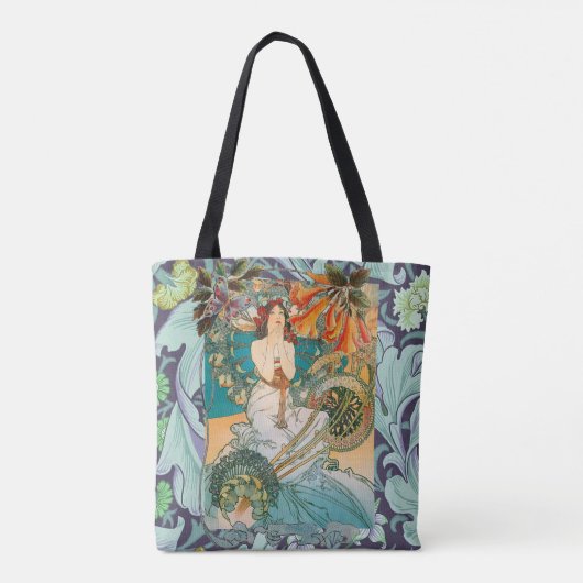 Mooie dame en Floral Art Nouveau Canvas tas (Achterkant)