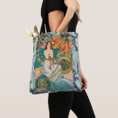Mooie dame en Floral Art Nouveau Canvas tas (Dichtbij)