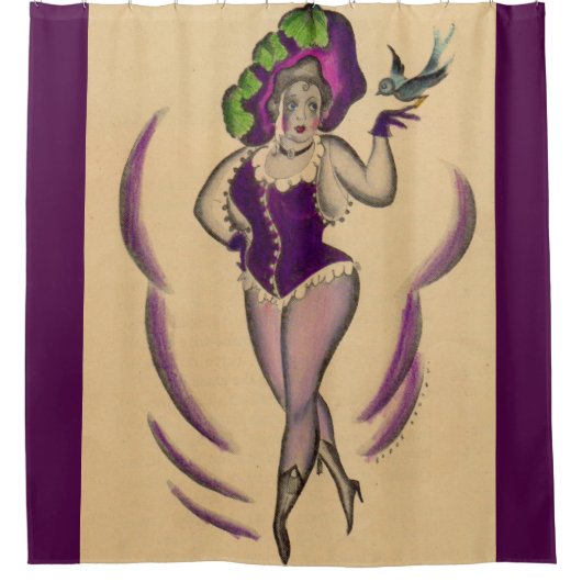 mooie dame en haar getrainde vogel douchegordijn (Voorkant)