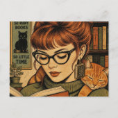 Mooie dame en haar kat lezend briefkaart (Voorkant)