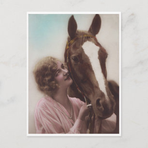 Mooie dame en paard Glamor uit de jaren 20 Briefkaart