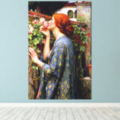  mooie dame en roze roze roze bloem canvas afdruk (Insitu (Houten vloer))