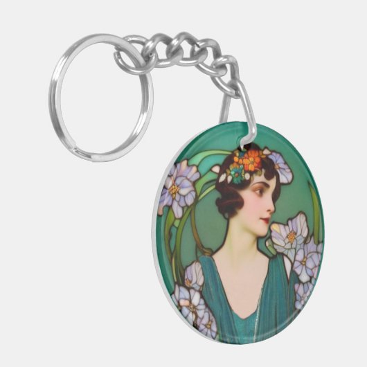 Mooie dame in Art Nouveau-stijl uit de jaren 20 -  Sleutelhanger (Voorkant Links)