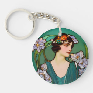 Mooie dame in Art Nouveau-stijl uit de jaren 20 -  Sleutelhanger