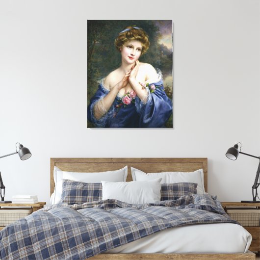 mooie dame in blauw canvas afdruk (Insitu (Slaapkamer))
