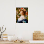 mooie dame in blauw, gele rozenbloem poster (Keuken)