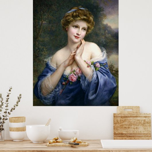  mooie dame in blauw poster (Keuken)
