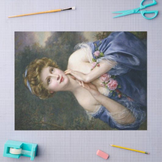 mooie dame in blauwe ontkoppeling tissuepapier (Craft)