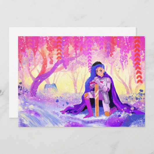 Mooie dame in een bloeiende woudauto feestdagenkaart (Voorkant / Achterkant)