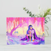 Mooie dame in een bloeiende woudauto feestdagenkaart (Staand voorkant)