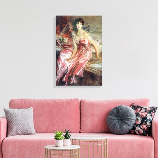 Mooie dame in een roze jurk (Giovanni Boldini) Canvas Afdruk (Insitu (Woonkamer))