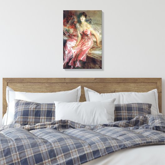 Mooie dame in een roze jurk (Giovanni Boldini) Canvas Afdruk (Insitu (Slaapkamer))