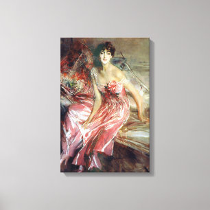 Mooie dame in een roze jurk (Giovanni Boldini) Canvas Afdruk