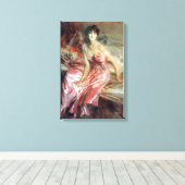 Mooie dame in een roze jurk (Giovanni Boldini) Canvas Afdruk (Insitu (Houten vloer))