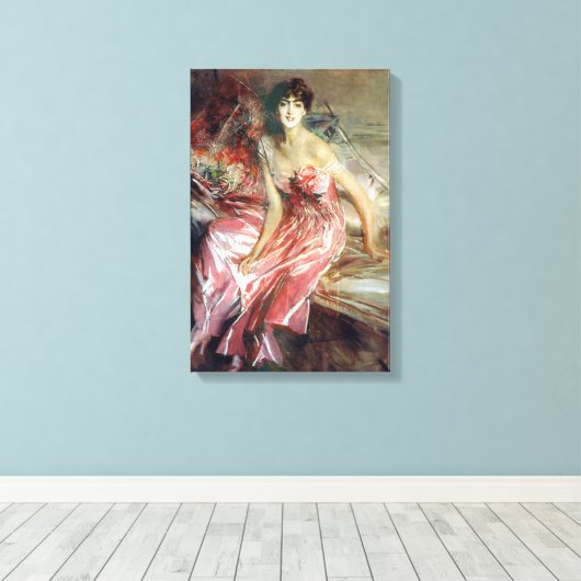 Mooie dame in een roze jurk (Giovanni Boldini) Canvas Afdruk (Insitu (Houten vloer))