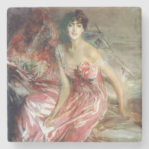 Mooie dame in een roze jurk (Giovanni Boldini)