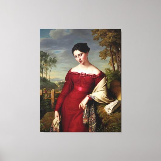 mooie dame in het rood canvas afdruk (Voorkant)