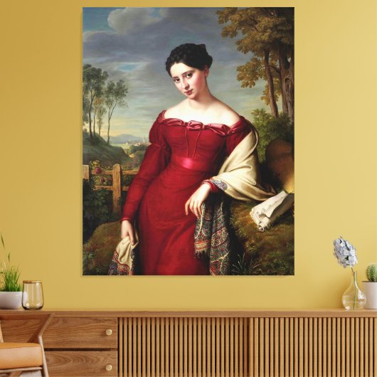 mooie dame in het rood canvas afdruk (Insitu (Woonkamer))