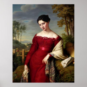  mooie dame in het rood poster