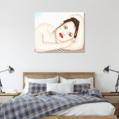 Mooie dame in parels met blauwe ogen canvas afdruk (Insitu (Slaapkamer))