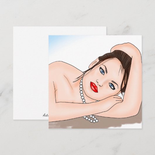 Mooie dame in parels met Blue Eyes Art Kaart (Voorkant / Achterkant)
