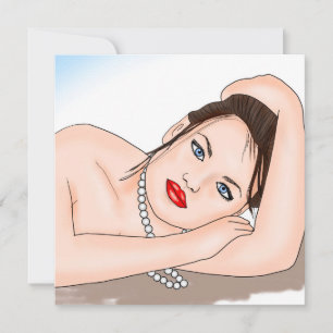 Mooie dame in parels met Blue Eyes Art Kaart