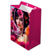 Mooie  dame in rode ontkoppeling medium cadeauzakje (Voorkant Gekanteld)