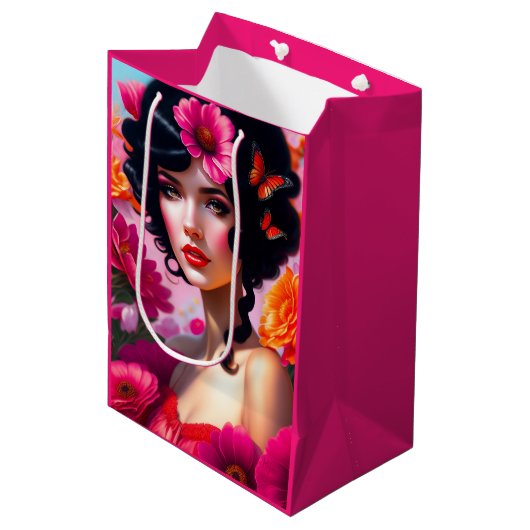 Mooie  dame in rode ontkoppeling medium cadeauzakje (Voorkant Gekanteld)