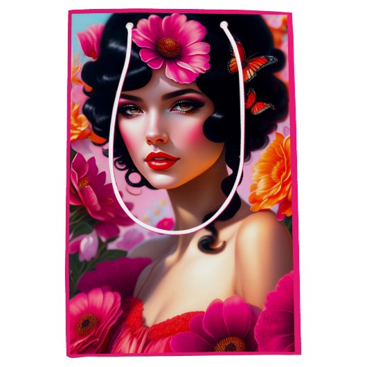 Mooie  dame in rode ontkoppeling medium cadeauzakje (Voorkant)