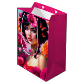 Mooie  dame in rode ontkoppeling medium cadeauzakje (Achterkant Gekanteld)