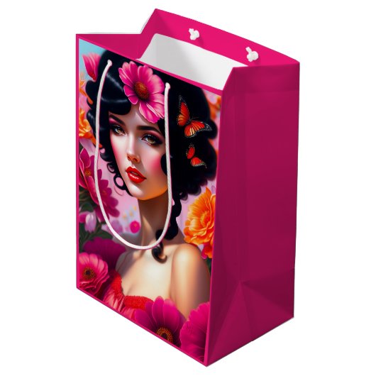 Mooie  dame in rode ontkoppeling medium cadeauzakje (Achterkant Gekanteld)