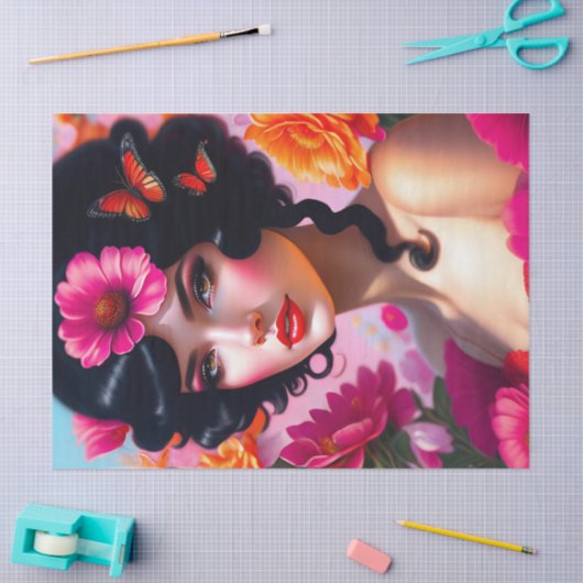 Mooie  dame in rode ontkoppeling tissuepapier (Craft)