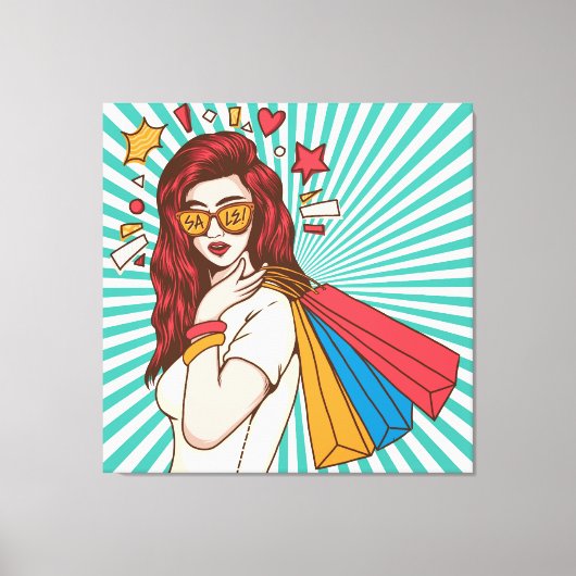 Mooie dame met boodschappentas canvas afdruk (Voorkant)