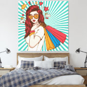 Mooie dame met boodschappentas canvas afdruk (Insitu (Slaapkamer))
