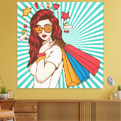 Mooie dame met boodschappentas canvas afdruk (Insitu (Woonkamer))