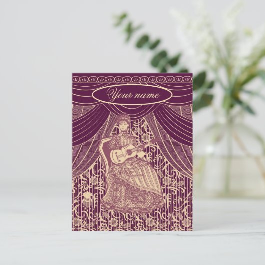 Mooie dame met gitaar briefkaart (Staand voorkant)