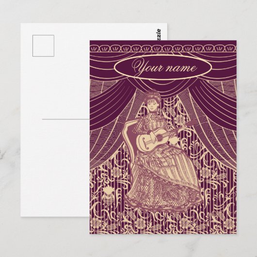Mooie dame met gitaar briefkaart (Voorkant / Achterkant)