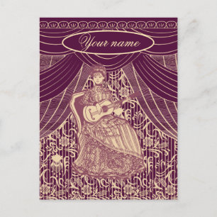Mooie dame met gitaar briefkaart