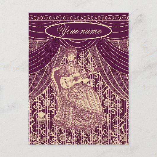 Mooie dame met gitaar briefkaart (Voorkant)