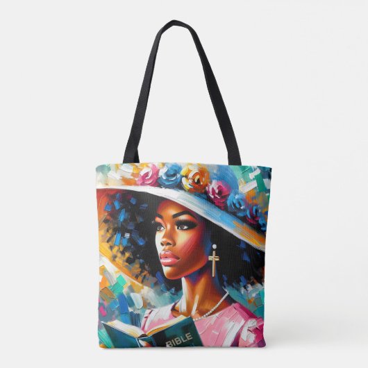 Mooie dame met haar bijbelse bloem tote bag (Achterkant)