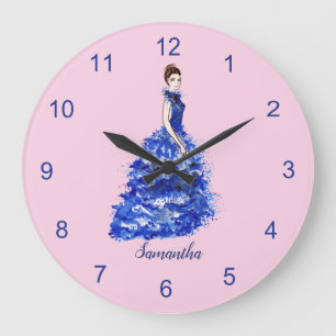 Mooie dame met Mode van de Sparkly Blue Gown Grote Klok