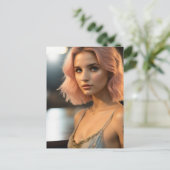 Mooie dame met pastel roze haar briefkaart (Staand voorkant)