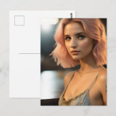 Mooie dame met pastel roze haar briefkaart (Voorkant / Achterkant)