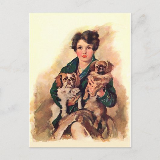 Mooie dame met Pekingees honden Briefkaart (Voorkant)