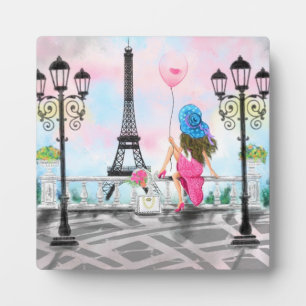 Mooie dame met roze hartballon - Ik hou van Parijs Fotoplaat