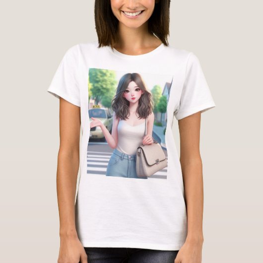 Mooie dame met Wavy Hair 4 T-shirt (Voorkant)