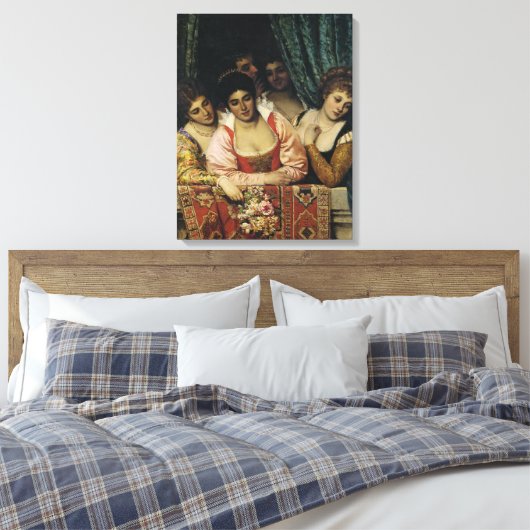 Mooie dames op een middeleeuws balkon canvas afdruk (Insitu (Slaapkamer))