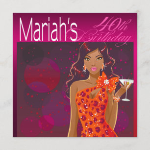 Mooie Dames Verjaardags Cocktail fuchsia/oranje Kaart