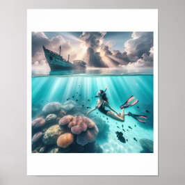 Mooie damesduiker vindt gezonken schip poster